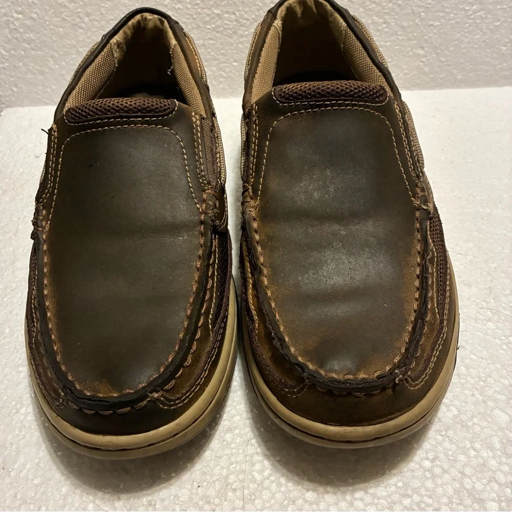 Margaritaville Sz 8.5 Navigator Slip On Boat Shoes Brown Leather Casual Beach